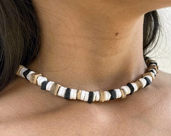 Elegant Puka Shell Necklace - White, Black, Beige - Chic Beach Jewelry for Women