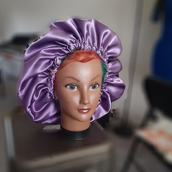 Purple Lilac Bonnet,Satin Bonnets,Double Layered Bonnet,Hair Accessory,Sleepwear, Turbans,Headscarf