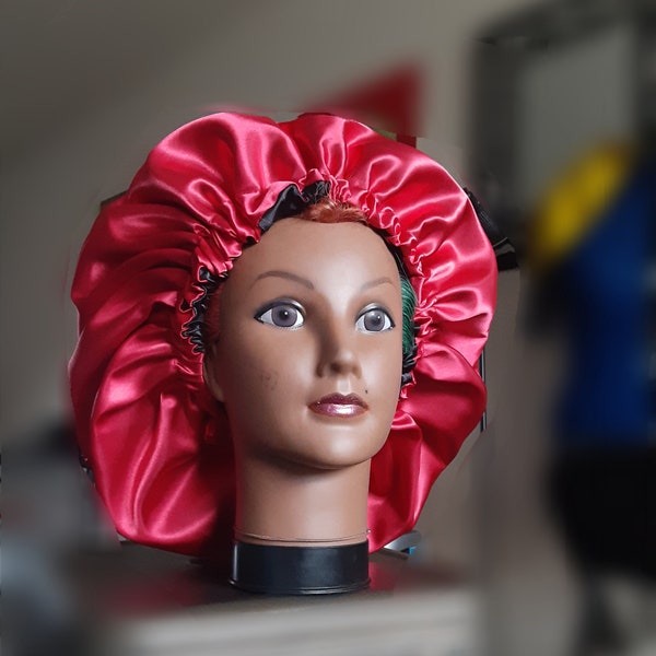 Carnation Red Bonnets,Satin Bonnet,Double Layered Bonnet,Large Bonnets,Sleepwear,Protective Hairstyles