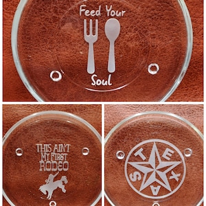 Etched Glass Spoon Rest and Coin Tray