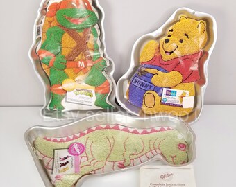 Vintage Wilton Cake Pans 1989 TMNT Turtle Michelangelo | Pooh | 1987 Partysaurus