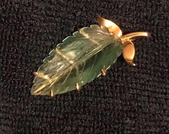 Vintage 14k Gold Pendant, Designed as a Leaf, Bea… - image 1