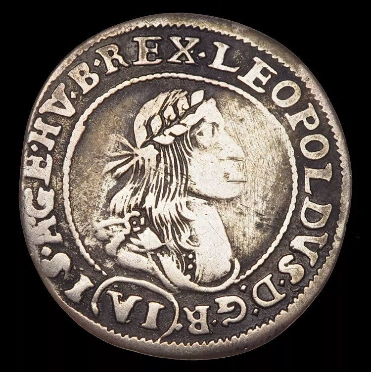 1671 Leopold I 6 Kreuzer, Silver Coin, Hungary, Famous