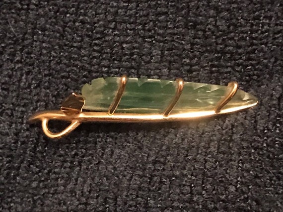 Vintage 14k Gold Pendant, Designed as a Leaf, Bea… - image 3