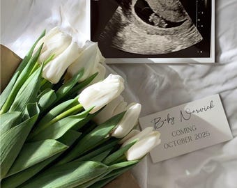 EDITABLE Simple Spring Pregnancy Announcement | Summer Pregnancy Announcement | Digital Baby Announcement | Gender Neutral Baby Reveal CANVA