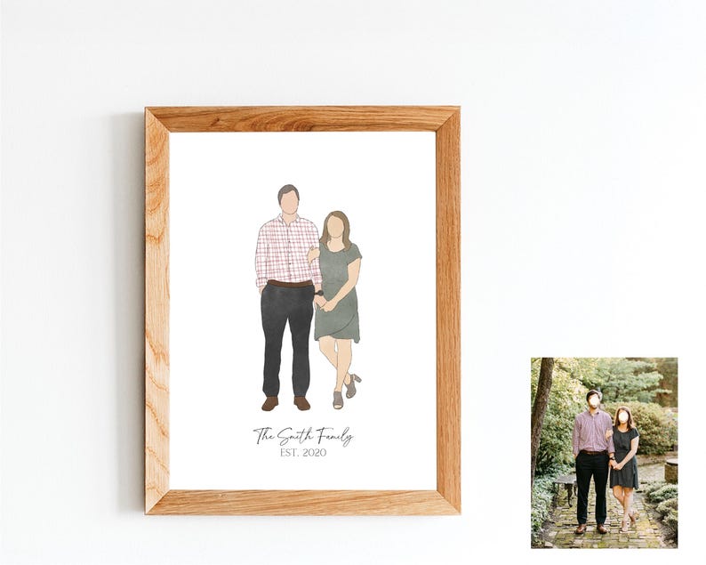 Custom Family Drawing, Modern Watercolor Family Portrait, (Digital + Print) imagem 1
