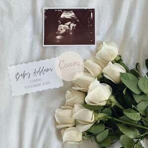EDITABLE Baby Announcement | Pregnancy Announcement | Simple Pregnancy Announcement | digital pregnancy announcement template | CANVA