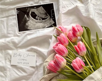 EDITABLE Bouquet of Tulips Easter Pregnancy Announcement | Floral Pregnancy Announcement | Digital Baby Announcement | Spring