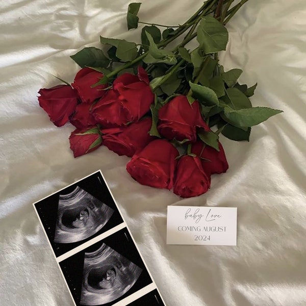 Anuncio de Embarazo EDITABLE Ramo de Rosas / Anuncio de Embarazo de San Valentín / Anuncio de Bebé Digital / CANVA