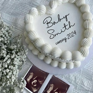Annuncio di gravidanza con torta a forma di cuore vintage MODIFICABILE / Annuncio di gravidanza vintage / Annuncio digitale di nascita / Annuncio floreale