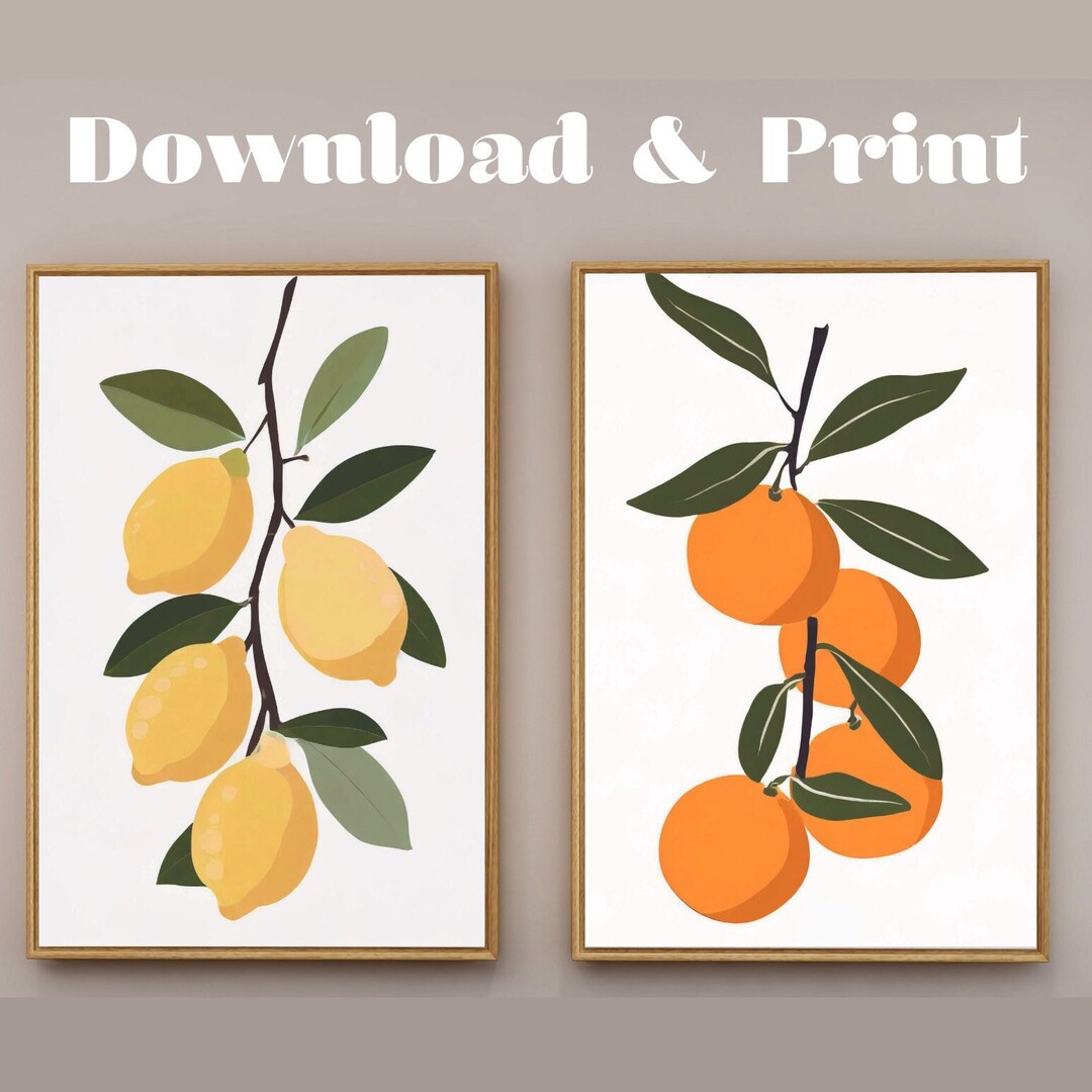 Botanical Kitchen Wall Art - Printable Lemon & Orange Stem ...