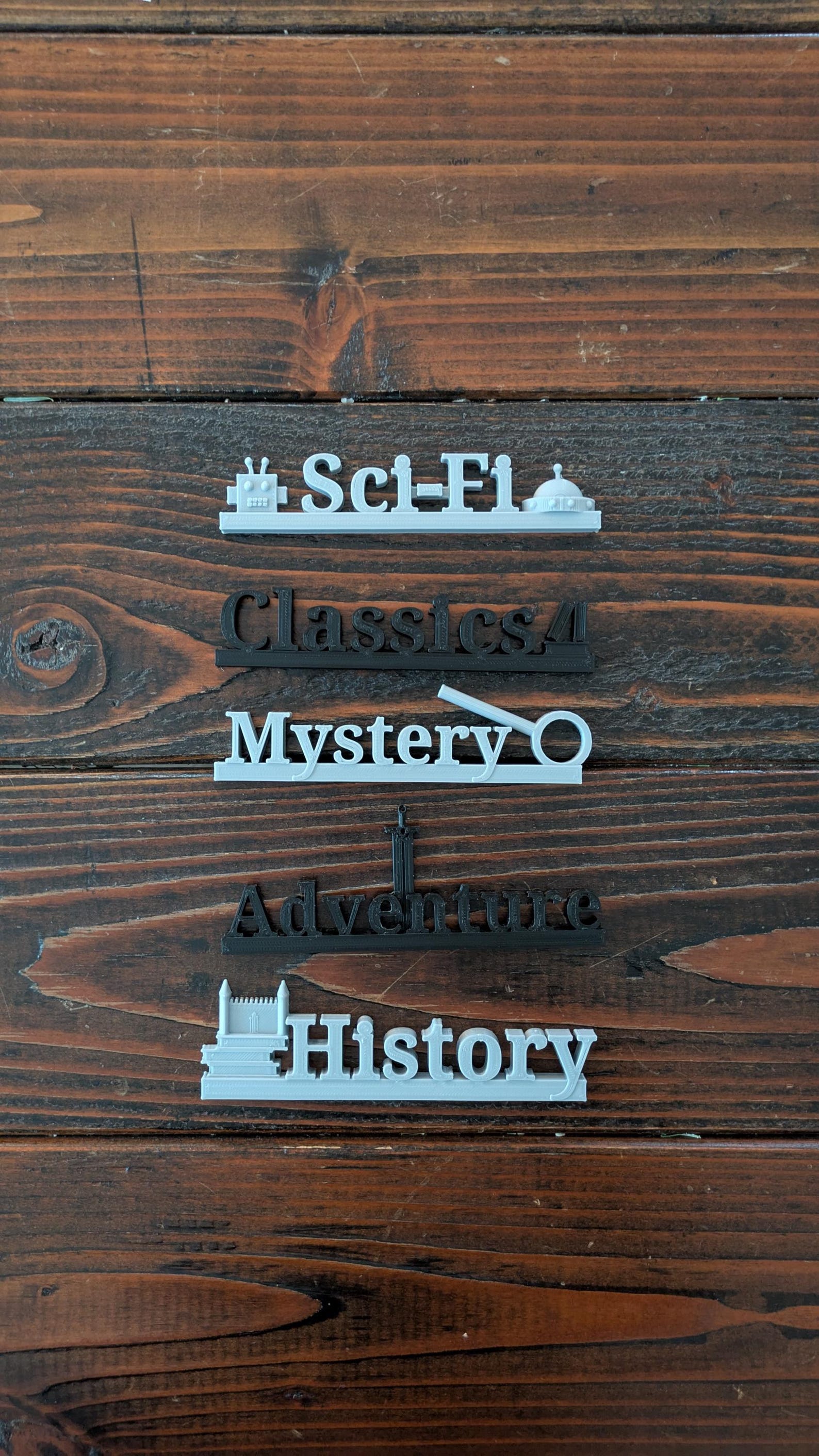 STL Library Shelf Signs – 3D Printable Files Book Genre Labels ...