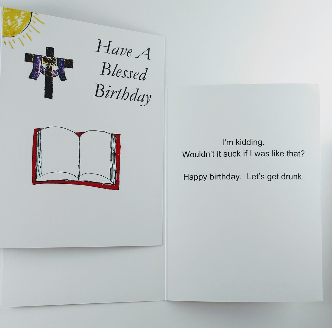 Funny Religious Birthday Card Antireligious Card Hand Drawn Card