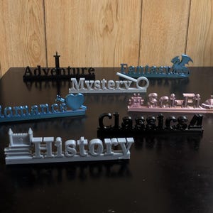 STL Library Shelf Signs – 3D Printable Files Book Genre Labels | Bookcase Organizers for Readers