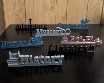 STL Library Shelf Signs – 3D Printable Files Book Genre Labels | Bookcase Organizers for Readers