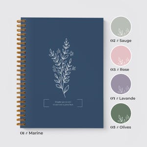 Agenda 2025-2026, janvier-décembre, Planificateur hebdomadaire annuel, Calendrier et notes, Français, Motif feuille eucalyptus