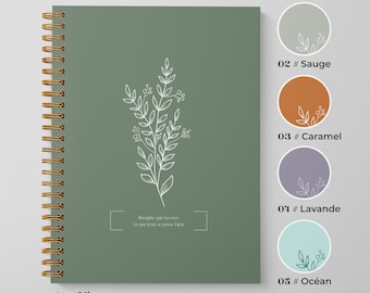 Agenda 2023-2024, August-July, Annual weekly planner, Calendar and notes, French or English, Eucalyptus leaf pattern