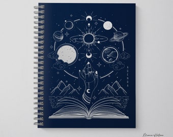 Agenda 2024, January-December, Annual weekly planner, Calendar and notes, French or English, Astral hand pattern book planet
