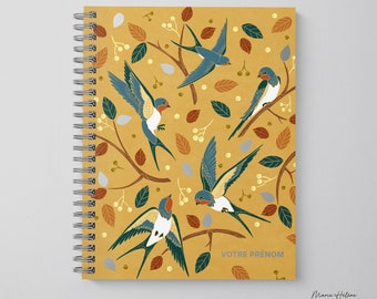 2024 Agenda, January-December, Annual Weekly Planner, Calendar and Notes, French or English, Bird Pattern, Personalized Name