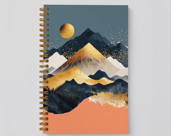 Small Agenda 2024, January-December, 5.5 x 8.5 in, Annual Weekly Planner, Calendar and Notes, French, Mountain Gold Moon Pattern