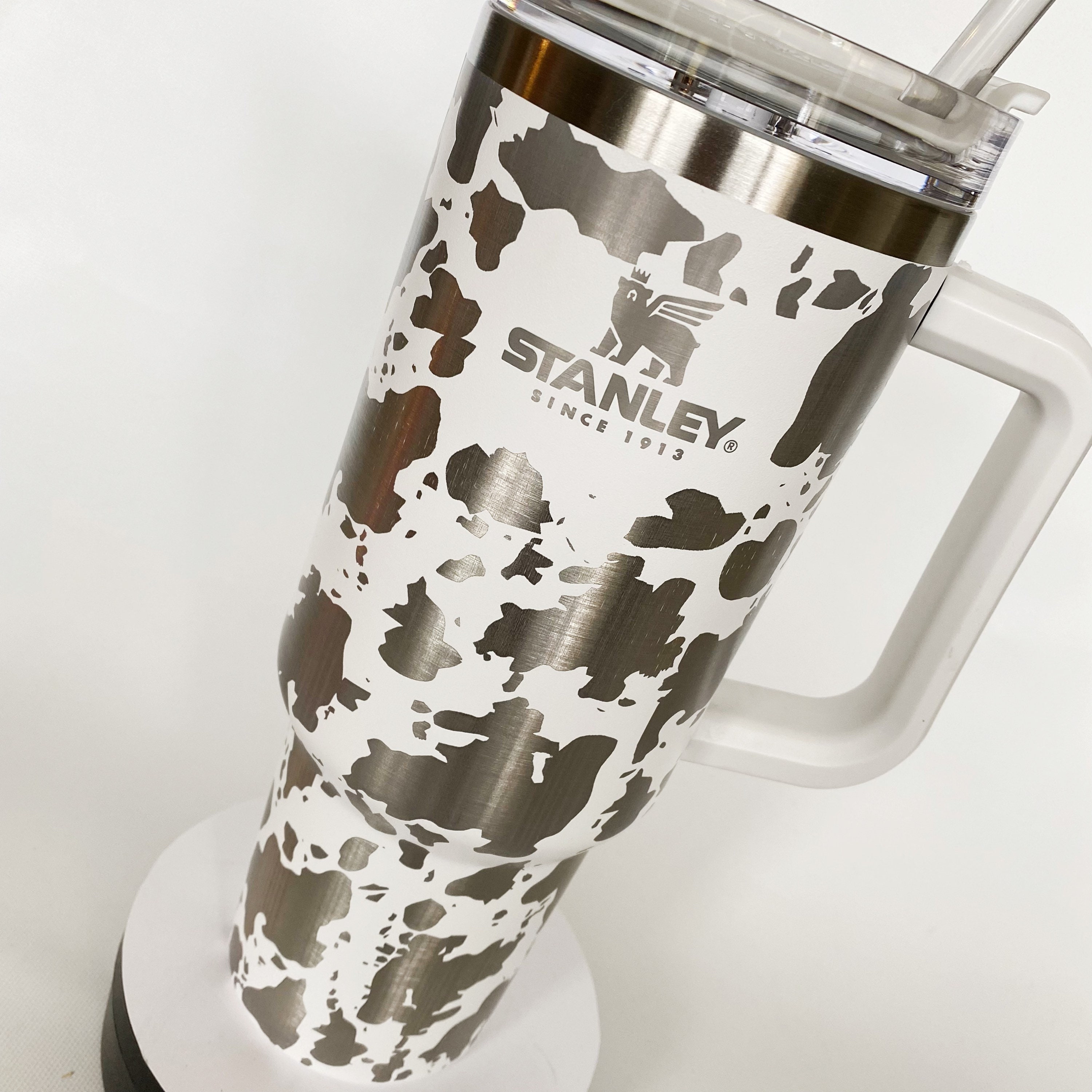 40oz Cow Print Stanley Cup with Handle Stainless Steel Travel Mug