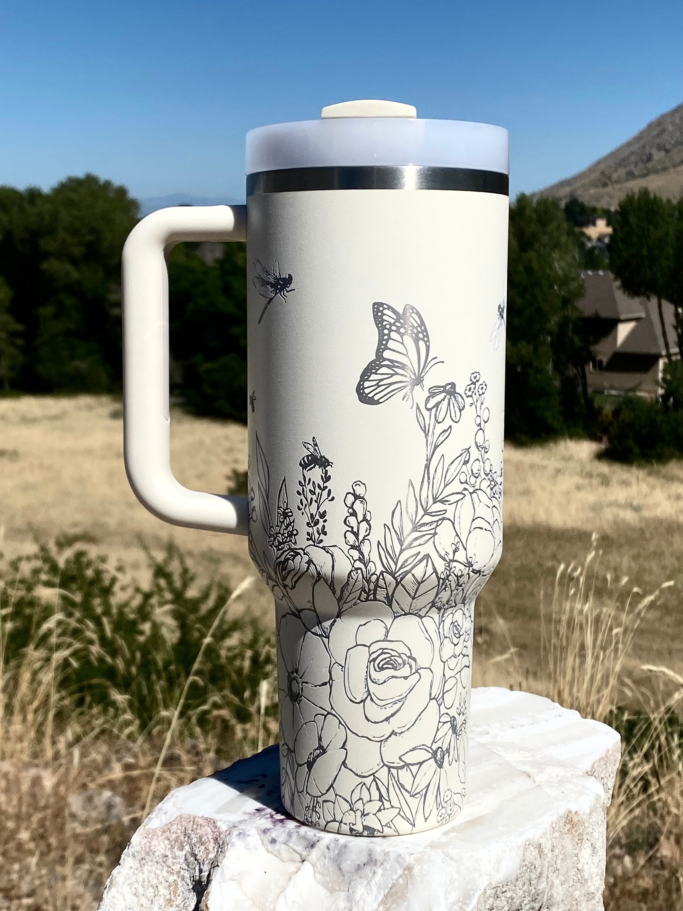 Floral Custom Stanley Adventure Quencher 40 oz tumbler – Etch and