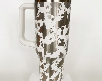 40oz Cow Print Stanley Style Cup with Handle - 360 degree engraving! FREE  SHIPPING