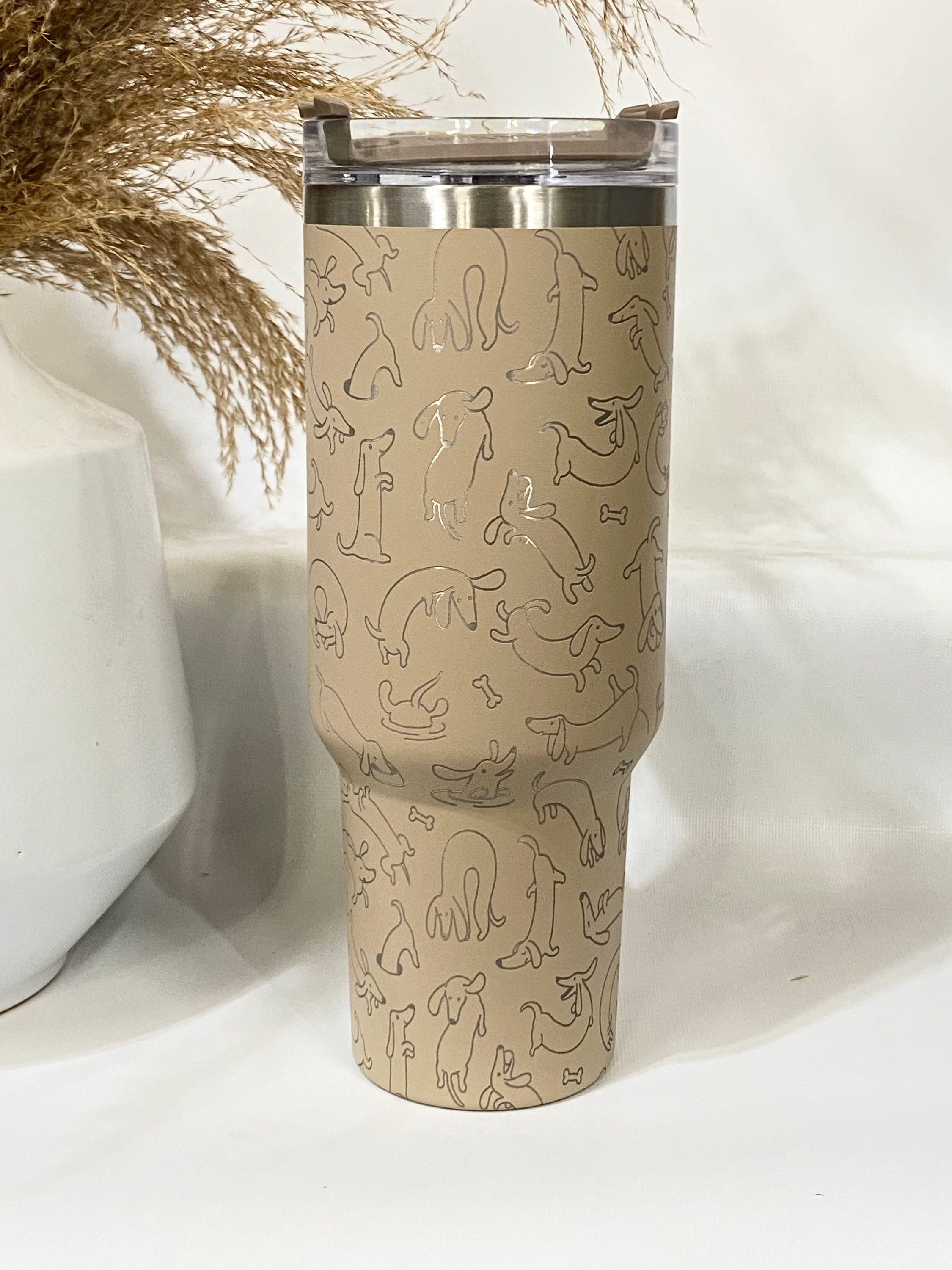 Etched Paw Puppy Print 40 oz Tumbler with Handle Stanley Dupe Stainless  Steel (Brown)
