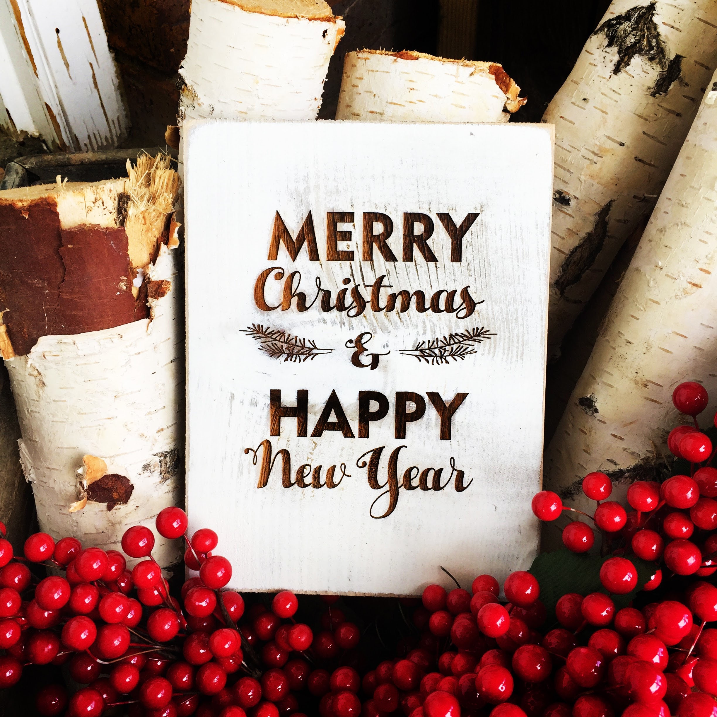 Rustic Merry Christmas & Happy New Year Sign Etsy