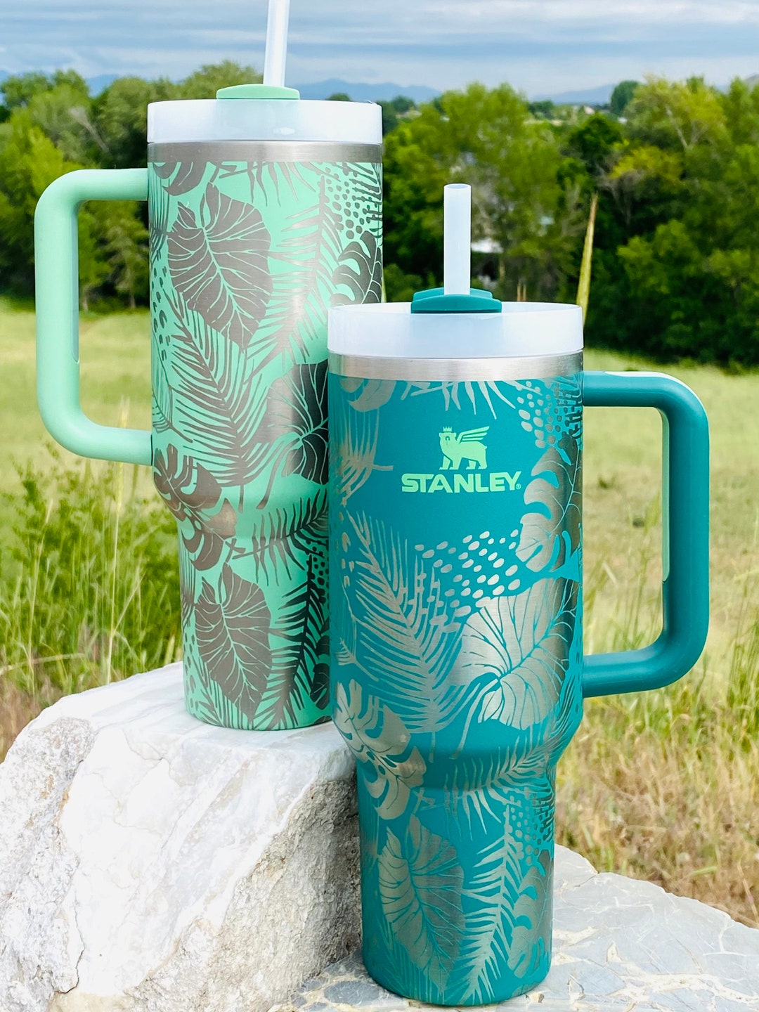 Abstract Tropical Engraved Stanley Adventure Quencher 40oz Tumbler 