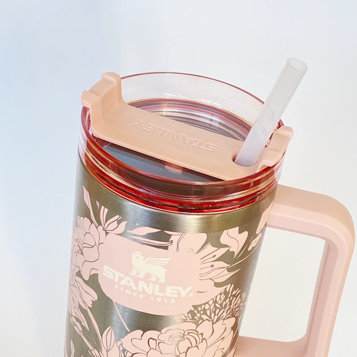 Floral Engraved 40 Oz Tumbler, Etched Tumbler With Handle, Similar to  Stanley Quencher Tiktok Cup, Mug With Straw and Handle, Gift for Her 