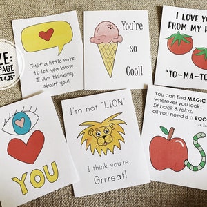 Lunch Box Love, Tarjetas de notas, Notas para niños, Ánimo imprimible, Notas de amor para niños, Días escolares