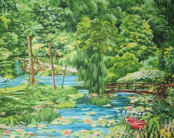 SIX Uncut Michael Miller A SUMMER DAY Panels fabric beautiful valley mountain happy rainforest and woodland nature scene Retro Mid Century