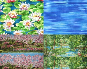 Over FOUR Yards of rare Michael Miller Primavera panel fabric beautiful Cherry Tree woodland nature park lane scene Retro Mid Century