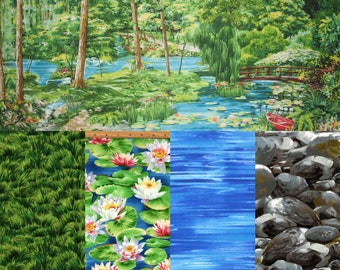 12 Yards Complete Quilt Bundle Michael Miller A SUMMER DAY Panels rocks water lilies Monet mid century fabric panel beautiful happy valley