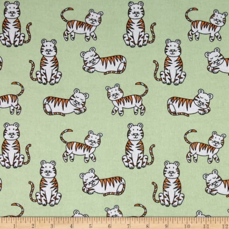 Two Yards of Rare Flannel Tiger Tykes Michael Miller Mid Century reproduction novelty green mint 100/% of your purchase goes to charity