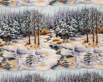 Amur Snowy Woods Michael Miller Russian Province Winter Siberian Tiger forest Snow Chateau Double scene retro fabric