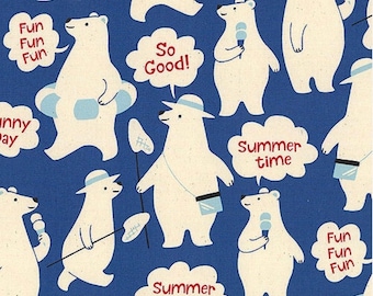 OOP Novelty fabric Yards Japanese Import - Kokka Summer Polar Bears - Navy Blue - OXFORD Icee Cute 100% of your purchase goes to charity