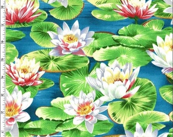 BTY Water fabric - Water Lily - Summer  pond Landscape Waterliles  lilies Michael Miller DC 4170 A Summer Day Asian Beautiful Monet