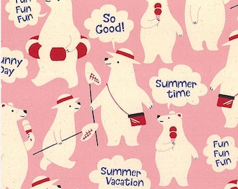 OOP Novelty fabric Yards Japanese Import - Kokka Summer Polar Bears - Pink  - OXFORD  Cute 100% of your purchase goes to charity