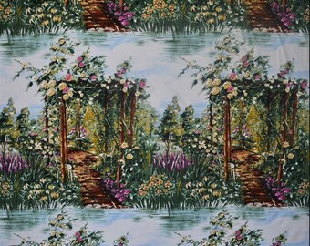 By the Panel Michael Miller Rose Arbor flowers landscape Garden bower roses County Lane CJ3362-GREE-D