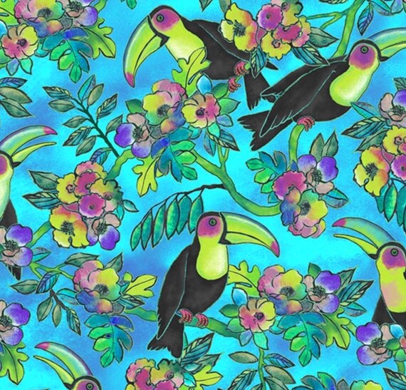 Ink /& Arrow by Quilting Treasures Tropical Floral LAST YARD Toucan Do It Green