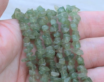 Light Green Aventurine Chips / Beads - "Parrot" Aventurine - Natural Gemstone Chips - Long Strand