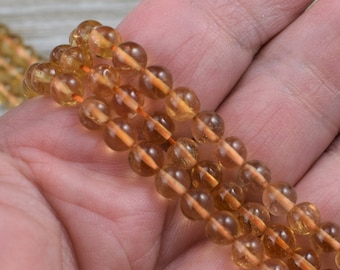 Citrine Beads - Smooth Round Beads - Natural Gemstone - Choice of Size - 4, 5, 6 or 8 mm