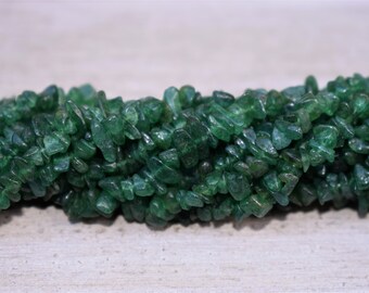 Green Aventurine Chips / Beads - Dark Green - Natural Gemstone Chips - Long Strand