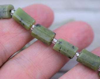 Canadian Jade Faceted Column Beads - Natural Semi-precious Stone Beads
