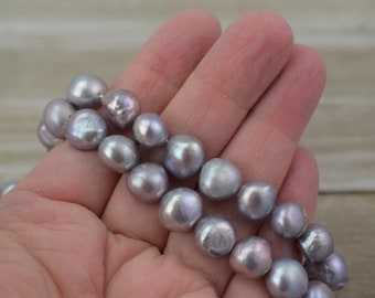 1pcs 10-11MM Gray Baroque Pearl Beads Chain 15.5/" Real Cultured irregular DIY