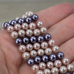 Gemischte lila, rosa und rosige beige Muschelperlen - runde, 6 mm Perlen