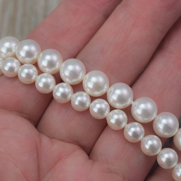 White Shell Pearls - Round, Natural Colour - Choice of Size - 2.5, 3, 4, 5, 6 or 8 mm Beads