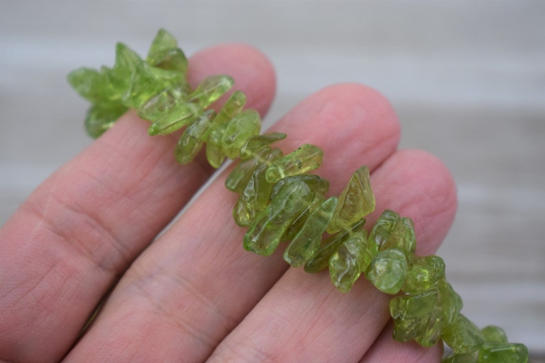 Large Graduated Natural Gemstone Chips Side Drilled Peridot Long Chips Beads